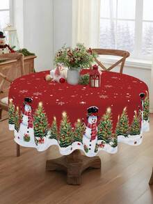 Toalha de mesa de Natal com estampa de boneco de neve e árvore de Natal, 1 peça, 2 tamanhos disponíveis, capa de mesa redonda e retangular de poliéster durável, decoração de mesa para festa de Natal, decoração de cozinha festiva, decoração para casa, presente de Natal, decorações de Natal, decoração de Ano Novo 2026 - Multicolorido - Ver 12
