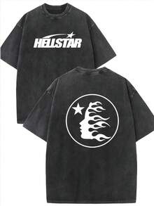 Printed Summer Youth Men'S Loose Short Sleeve Washed Vintage 230g Pure Cotton Comfortable Breathable Casual Street Round Neck T-Shirt - 黑色 - 查看 1