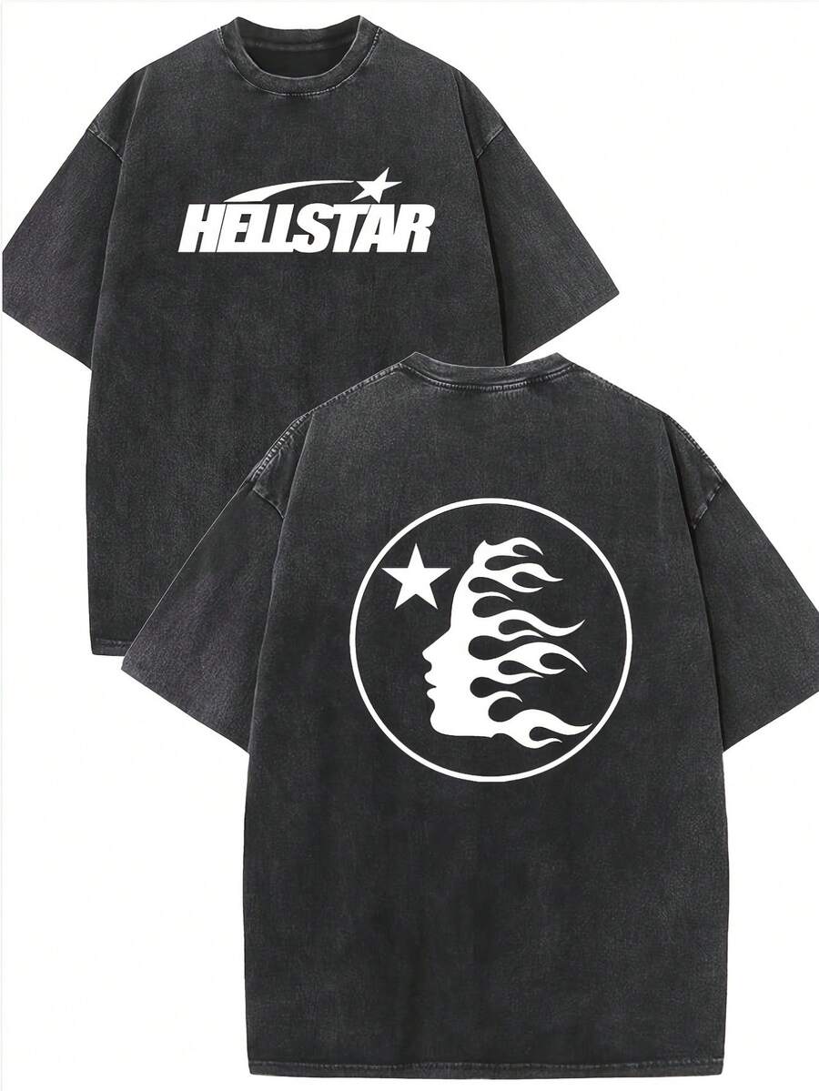 Printed Summer Youth Men'S Loose Short Sleeve Washed Vintage 230g Pure Cotton Comfortable Breathable Casual Street Round Neck T-Shirt - 黑色 - 查看 1