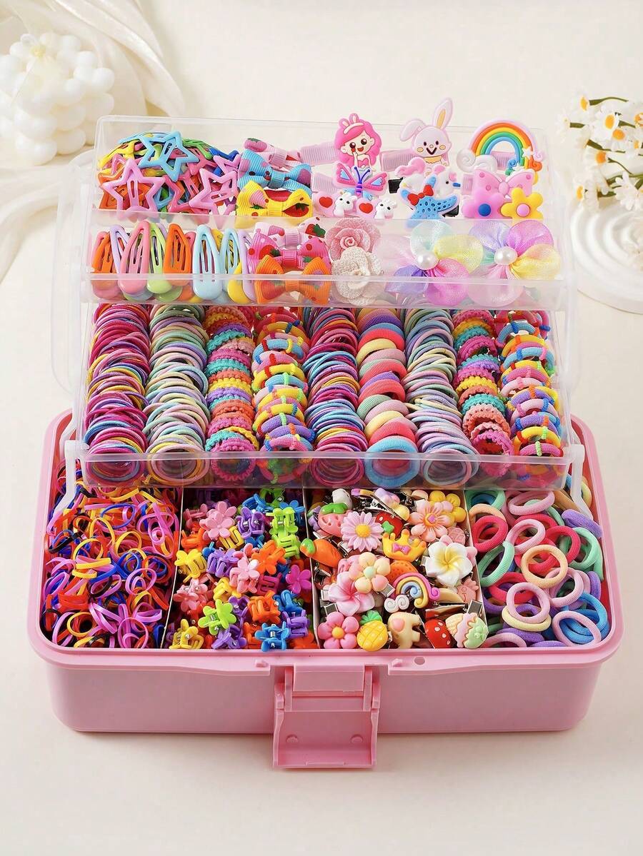 42 piezas/528 piezas Conjunto de pinzas para el cabello con lazos de colores, lazos y scrunchies de moda simples, adecuados para estudiantes, uso diario y de fiesta, regalo ideal (sin caja - bolsa de OPP)