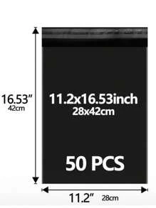 50 opakowań czarnych torebek wysyłkowych z polietylenu – super wytrzymały materiał polietylenowy, samoprzylepny, wodoodporny, z krawędziami, bardzo duży rozmiar do pakowania hurtowego na powrót do szkoły
