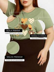 Women's Plus Size T-Shirt Short Sleeve 100% Cotton Premium Mesh (3) - 橄欖綠 - 查看 3
