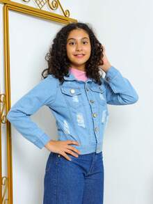 Tween Girls Denim Jackets & Coats - 淺色水洗藍 - 查看 9