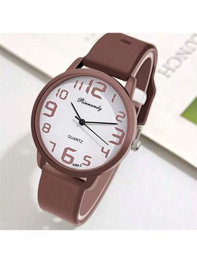 1pc Round Dial Silicone Strap Quartz Wrist Watch, Student Elegante Minimalist Sports Horloge