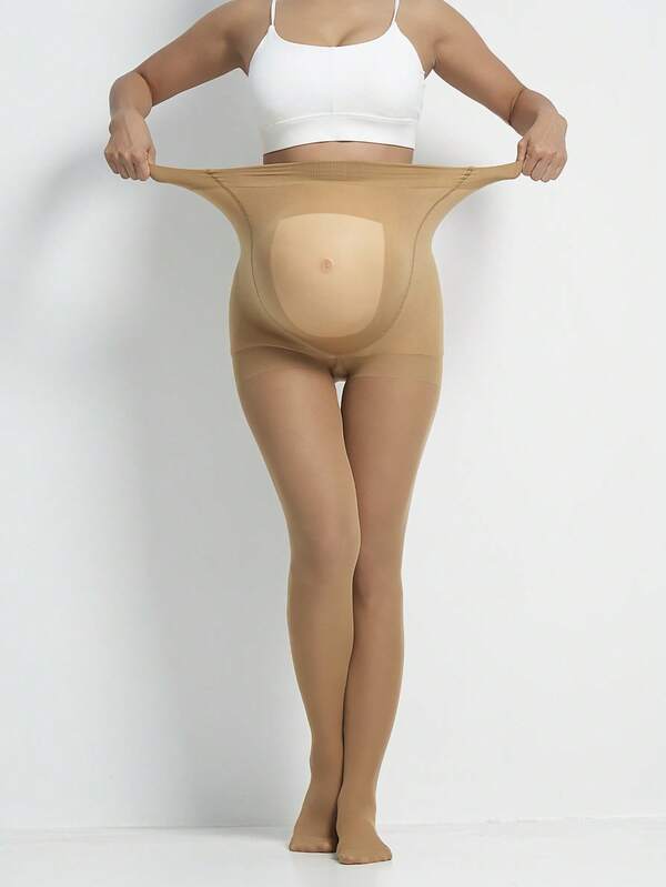 One-Pair Pack Maternity Plus-Size Tights, High-Waist Comfortable Breathable Maternity Tights With Transparent Abdomen Design, Slim-Fit Leggings, Fall Socks