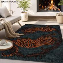 Soft Dot Backing 800G Vintage Tiger Pattern Floor Mat, Suitable For Living Room, Bedroom, Balcony, Machine Washable Indoor And Outdoor Decorative Carpet - 彩色 - 查看 4