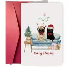 1pc Funny And Unique Christmas Card, Pug Dog Greeting Card, Christmas Card, Merry Pugmas, Suitable For Christmas, Christmas Eve, Holiday Celebration Occasion, Santa Claus Greeting Card, Christmas Gift For Family, Friends, Coworkers, Christmas Card - Multicolor - View 2