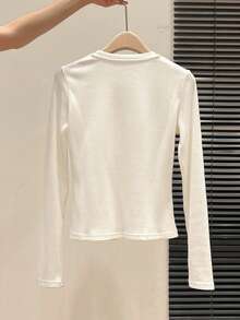Cute Cat Print Versatile Spring Long Sleeve T-Shirt White - White - View 5