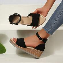 Womens Open Toe Ankle Strap Wedge Sandals Heels Dressy Summer Platform Comfortable - màu đen - Xem 5