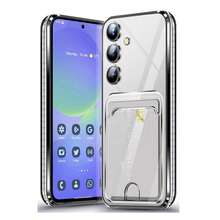 Hadaasi 1 pieza Funda protectora de tarjetas con electrochapado negro y ranuras para tarjetas, carcasa ultrafina transparente con amortiguación brillante, funda protectora de silicona transparente a prueba de golpes, compatible con Samsung Galaxy S25Ultra/S25Plus/S25/S25Edge/S25FE/S24Ultra/S24Plus/S24/S23Ultra/S23Plus/S23/A56/A36/A26/A55/A35/A25/A15/A24/A34/A14/A16/A06