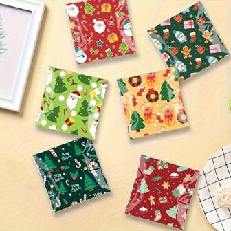 100 个圣诞礼品袋，带有圣诞老人、圣诞树、雪人、姜饼人图案 - 自封派对礼品袋，多种图案混合搭配，适用于节日装饰、拐杖糖、饰品 - 耐用 PP 材料、圣诞袋、节日礼品包装、季节性设计多样、自封袋、圣诞装饰、雪人图案、坚固结构、圣诞装饰