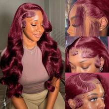 Burgundy Lace Front Wig Body Wave Human Hair 13x4 HD Transparent 99J Lace Front Wigs Human Hair Pre Plucked With Baby Hair 250% Density Body Wave Glueless Human Hair Wigs For Women - S99J - 查看 5