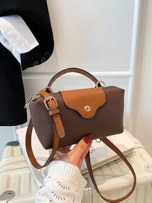Mini New Fashion Handbag With Contrast Color Design, Made Of Waterproof Nylon Fabric, Includes Shoulder Bag, Square Bag And Vegetable Basket Bag, Suitable For Commuting, Parties And Vacations In Winter - Coffee - View 8