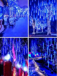 30/45cm Luz de lluvia de meteoritos solar con 8 tubos, IP65 resistente al agua, adecuada para calles, árboles, jardines, patios, fiestas de Año Nuevo, reuniones, bodas, decoraciones de Navidad y Halloween, luces de patio exterior (blanco cálido/blanco/color/azul)