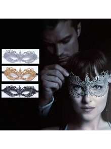 Adult Masquerade Ball Mask, Diamond Inlaid Satin Belt Style, Mysterious And Fun Lace Mask, Couple Style And Men's And Women's Lace Headwear And Clothing, Christmas Mask - Black - View 4