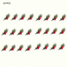 24pcs Artificial Christmas Pine Branches With Cranberries And Plastic Holiday Flowers, Suitable For DIY Crafts, Gift Box Decorations, And Party Supplies Home Decor Christmas Decorations Room Decor