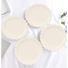 50 Pieces Green Paper Plates 9 Inch Green Scalloped Plates Disposable Dinner Plate For Wedding Shower Birthday Party-372722 - 象牙色扇貝形紙盤 - 查看 6