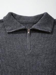 秋冬新款针织休闲宽松套头毛衣，简约风格，串珠纹理，通勤商务休闲领拉链长袖超大码男女通用针织衫