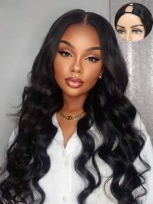 V Part Body Wave Human Hair Wigs For Women Upgrade U Part Human Hair Wig Put On And Go Brazilian Virgin 200 Density Glueless Wigs Human Hair No Leave Out Clip In No Glue Natural Color 40inch - Natural Black - 查看 1