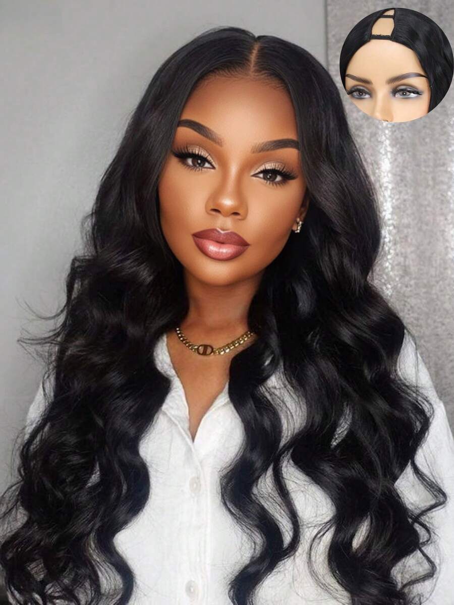 V Part Body Wave Human Hair Wigs For Women Upgrade U Part Human Hair Wig Put On And Go Brazilian Virgin 200 Density Glueless Wigs Human Hair No Leave Out Clip In No Glue Natural Color 40inch - Natural Black - 查看 1
