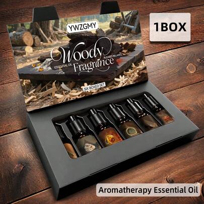 6件套精油套装带滴管、木质香薰机、香薰蜡烛、香薰石、加湿器、生日/节日/派对礼物、家用香薰油补充装