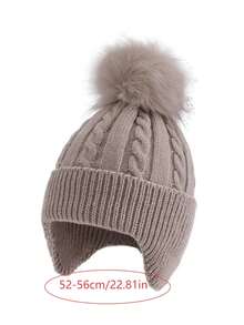1 件儿童针织帽，带绒球，保暖护耳帽，适合男孩和女孩，秋冬 - 1PC - 查看 3