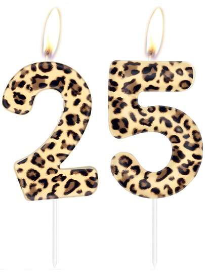 Candele decorative per torta di compleanno o anniversario, a tema animale, con stampa leopardata in colori chiari e numeri da 0 a 9