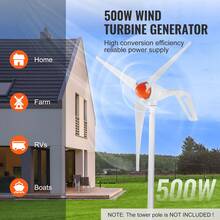 500W Wind Turbine Generator With Anemometer, 12V Wind Turbine Kit, 3-Blade Wind Power Generator, MPPT Controller And Adjustable Windward Direction, Suitable For Home, Farm, RVs And Boats - Orange - View 2