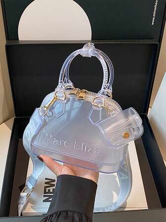 2 Pieces Set Of Jelly Transparent Beach Adjustable Shoulder Bag, Suitable For Travel, Going To School, Going To Work, White-Collar, Crossbody Bag