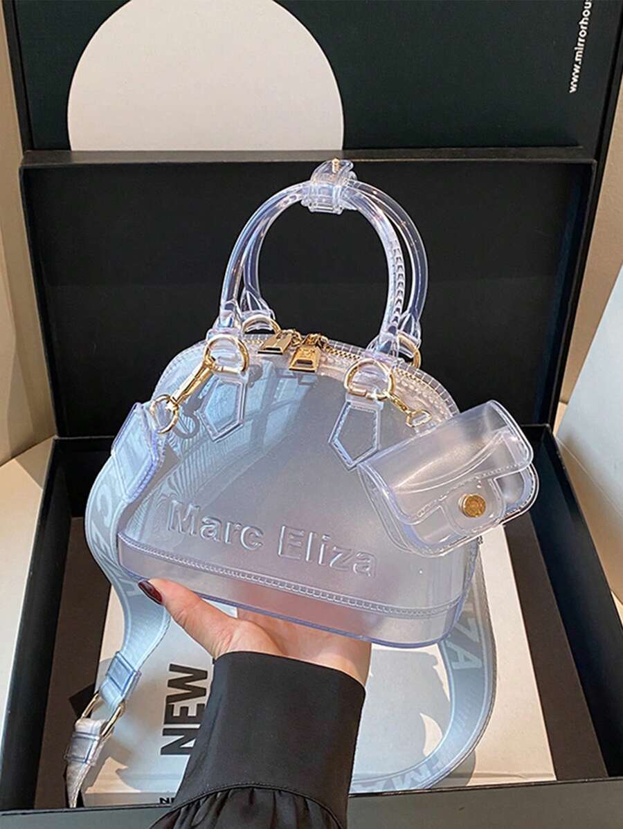 2个/套透明果冻可调节单肩包，适合旅行、上学、工作、办公、斜挎。