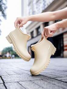 男士低帮防水雨靴，防滑短筒钓鱼水鞋，低帮防水鞋，男女学生青少年适用，橡胶靴 - 米色 - 查看 4