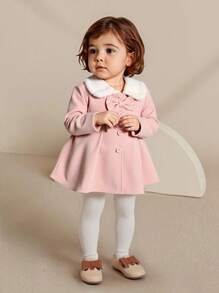 SHEIN Elladie kids 女宝宝蓬松领蝴蝶结装饰风衣，秋冬