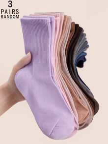1/3/5/10/15/20 双装 女士纯色竖条纹舒适简约运动休闲吸湿中筒袜 - 彩色 - 查看 23