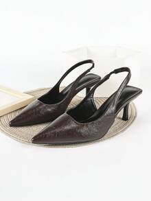 秋冬女士棕色高跟凉鞋、玛丽珍鞋、猫跟正装鞋、尖头穆勒高跟鞋，优雅派对风 - 棕色 - 查看 4