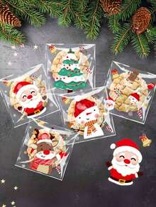 50/100pcs Christmas Treat Bags - Self-Sealing, Disposable Opp Candy & Cookie Pouches With Festive Cartoon Designs For Holiday Gifting - Multi-specification - View 7