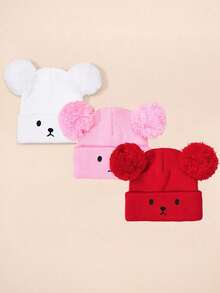 3 件/1 件刺绣熊表情双绒球儿童针织帽，滑雪保暖男女宝宝 Y2K 风格户外冬季无檐小帽，休闲百搭寒冷天气针织帽 - 兒童針織帽 - 查看 8