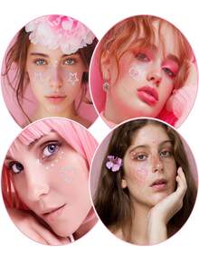 爱心五芒星多色闪亮立体宝石贴纸，适用于化妆、节日派对、Y2K风格音乐节、DIY眼部面部宝石贴纸，适合舞蹈表演、派对、舞台角色扮演、婚礼、假纹身、杂物箱饰品套装/美甲饰品 - 彩色 - 查看 5