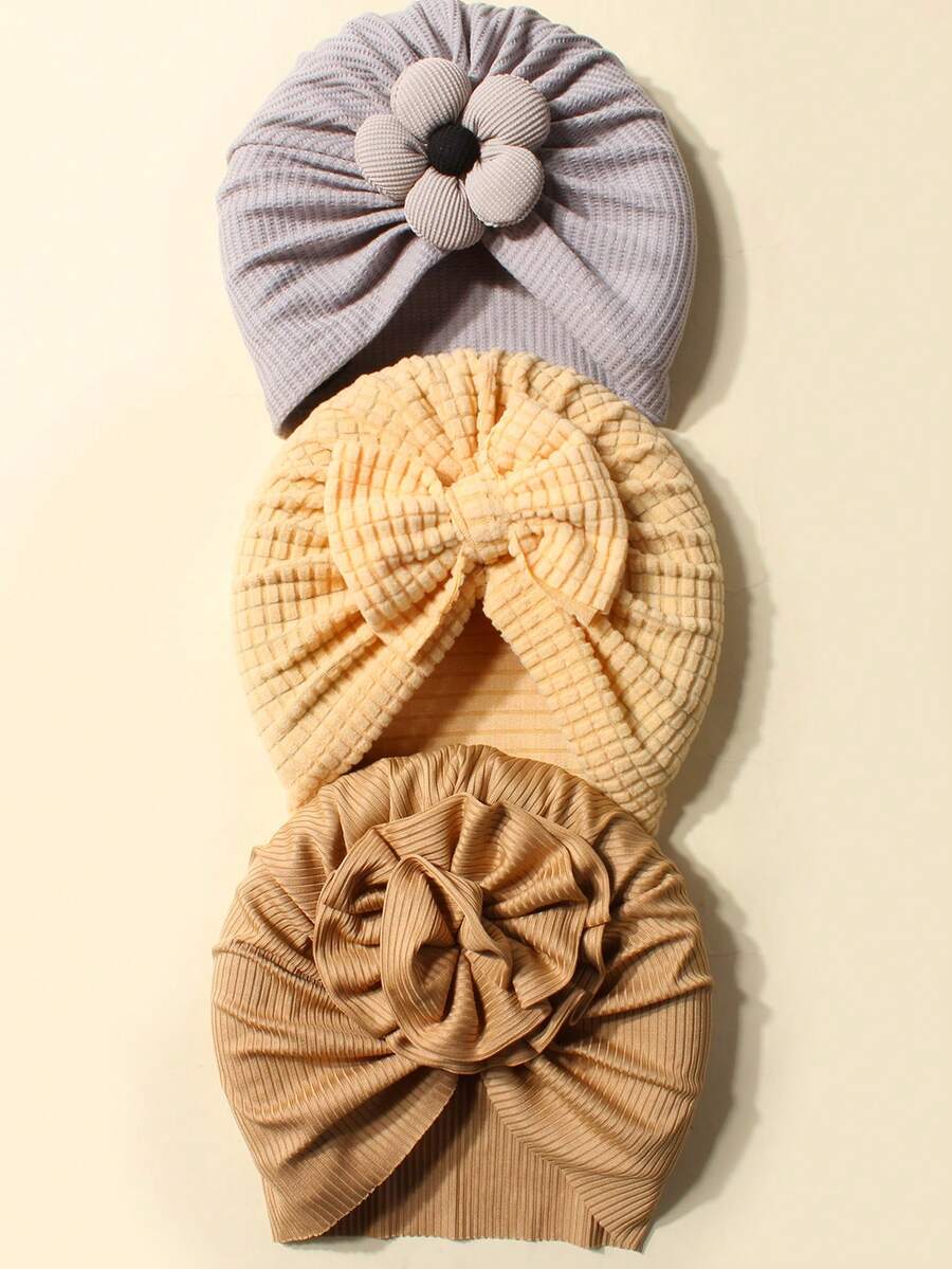 3 قطع طقم عصابة ناعمة قابلة للتمدد وقبعة للمواليد الجدد، قبعات جميلة للأطفال للاستخدام اليومي