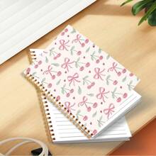 1 pezzo Quaderno con fiocco a forma di ciliegia - Rosso, a righe, 14x21cm, perfetto per lavoro, scuola, regali per donne, 50 fogli 100 pagine