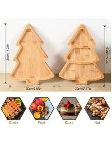 1pc Christmas Tree Wooden Tray, Available In 2 Styles: 3-Compartment 27.5*20cm And 1-Compartment 28*20cm, Home Christmas Decor, Christmas Kitchen Tabletop Decor, Christmas Decoration, 2024 New Christmas Dinnerware. Used For Serving Food, Snacks, Beverages, Sushi, Steak, Pizza, Desserts, Cakes And Breads, Breakfast Tray, Coffee Tray, Tea Tray, Charcuterie Board, Easy-Carry Recessed Handles, Household Kitchen Supplies. Christmas.