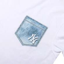 MLB Tricou unisex supradimensionat cu buzunar monoton, tip denim, casual, confortabil, de zi cu zi, tricou cu mânecă scurtă pentru sporturi în aer liber