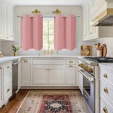 1pc/2pcs Blackout Short Kitchen Curtains, Suitable For Cabinet Sink Windows, Are Small Half-Curtains, And Also Applicable To RVs, Basements, Bathrooms And Sunrooms,Room Decor