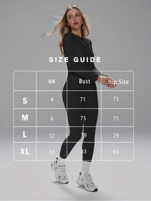 FWH 修身轮廓，百搭款式 - 经典圆领 + 光滑长袖，提臀腰带，协调套装，#AthleisureEssentials #GymToStreet，高腰健身套装，收腹瑜伽服，修身运动服，修身高腰收腹瑜伽服，女士基本两件套健身套装 - 黑色 - 查看 3