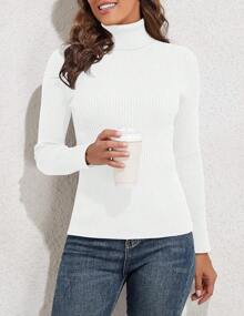 PrettyGuide Women's Ribbed Turtleneck Long Sleeve Sweater Tops