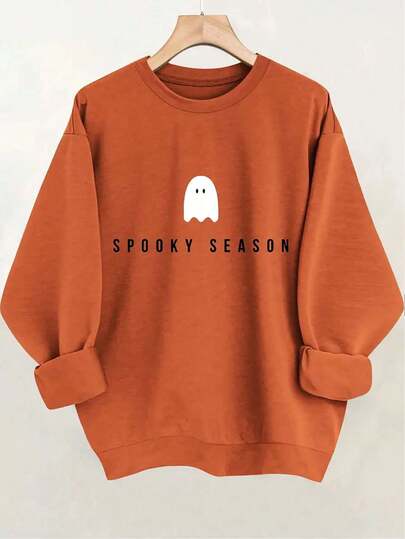 SUDADERA AFELPADA CUELLO REDONDO CON FANTASMA LETRAS IDEAL PARA EL FRÍO