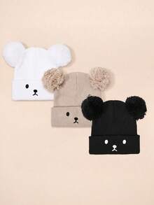 3 件/1 件刺绣熊表情双绒球儿童针织帽，滑雪保暖男女宝宝 Y2K 风格户外冬季无檐小帽，休闲百搭寒冷天气针织帽 - 兒童針織帽 - 查看 13