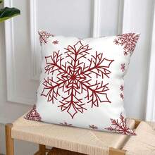 4pcs Merry Christmas Pillow Covers, Snowflake Pattern, Christmas Tree Home Decor, Living Room Outdoor Sofa Single-Sided Design, Pillow Inserts Not Included - Red and White - View 4