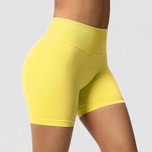 Seamless Butt Lifting Biker Shorts For Women - High-Waisted, Ideal For Yoga, Running & Outdoor Activities - Yellow - View 10