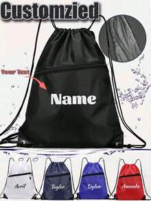 Personalized Initial & Name Drawstring Backpack, Sports Bag, Swimming Bag, Gym Bag, After School Club Bag Multi-Functional, Ornamental Exquisite, Stylish, Modern, Colorful, Contracted, Casual Custom, Unique, Gift, Personalized Gifts, Cute Baby Ideal Gifts For Him Family, Friends, Daughter, Son, Her For Birthdays - Multicolor - View 1