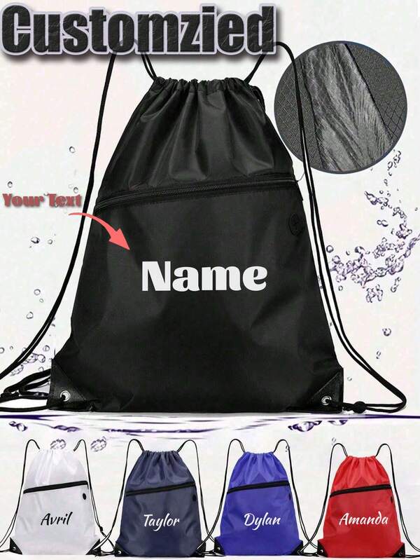 Personalized Initial & Name Drawstring Backpack, Sports Bag, Swimming Bag, Gym Bag, After School Club Bag Multi-Functional, Ornamental Exquisite, Stylish, Modern, Colorful, Contracted, Casual Custom, Unique, Gift, Personalized Gifts, Cute Baby Ideal Gifts For Him Family, Friends, Daughter, Son, Her For Birthdays